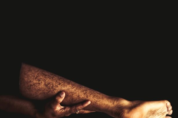 a couple of people with bare feet on a black background