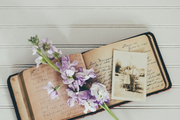 purple flowers on brown open book